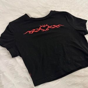 black and pink crop top with flame heart
